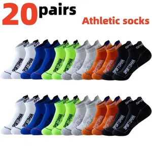 Unisex Cotton Sports Socks, 6/20 Pairs - All Seasons, Moisture-Wicking, Breathable Mesh, Elastic Support, 168-Needle Knitting, Multi-Color Sports Letter Pattern, Machine Washable - Suitable for Running, Gym Workouts, Holiday Gift