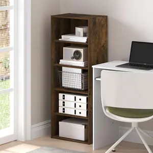 5-Shelf Unit Compact Look Cube Storage Bookcase, 11x17x44 in, Compact Design, for Living Room, Bedroom, Amber Pine Indoor Furniture Shelves & Racks Bookshelf With Drawers