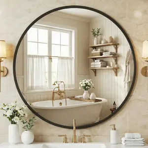 36-Inch Round Wall-Mounted Mirror, Made Of High-Quality Aluminum, With a Clear And Bright Mirror Surface, Equipped With a Convenient Hook
