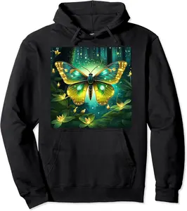 Fantasy Faerie Garden Glowing Fireflies Luna Moth Graphic Pullover Hoodie - Jacobjbt Shop 36B0CR6TQPJD