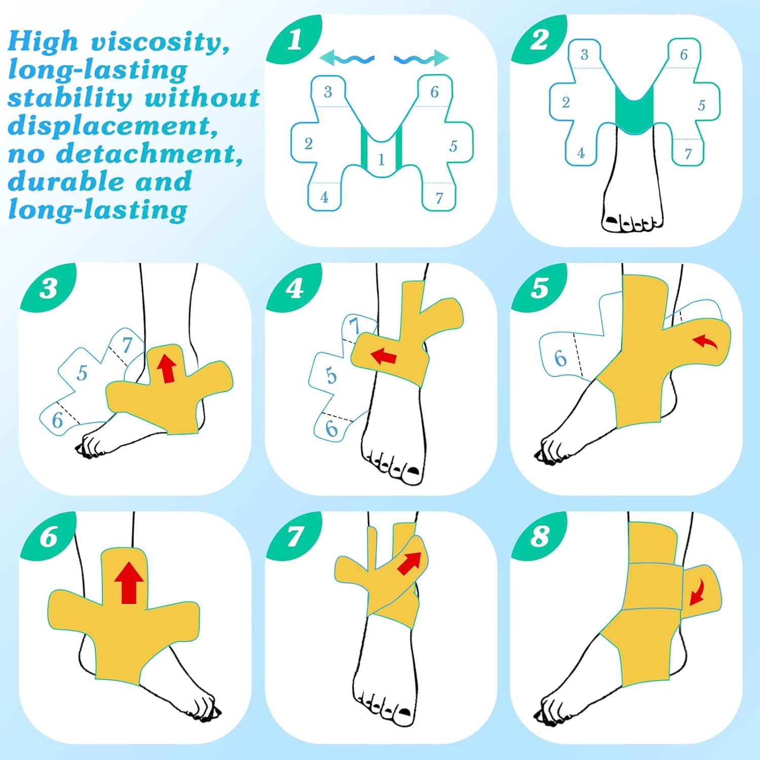 16 Pcs Precut Kinesiology Tape for Ankle Cotton Breathable Elastic Athletic Tape Pain Relief Minimize Ankle Sprain Provides Support and Stability for Ligament and Muscle Marathon Use(Black)