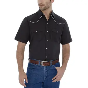 Men's Ely Cattleman Short Sleeve Solid Western Snap Shirt with Contrast Piping