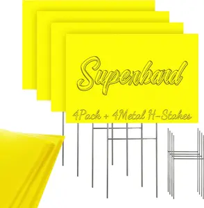 Blank Yard Signs with Stakes, Yellow 4 Pack12"x18" Corrugated Plastic Sheet for Yard  Signs,Garage  Signs, Blank Signs with Stakes, Superhard Sturdy