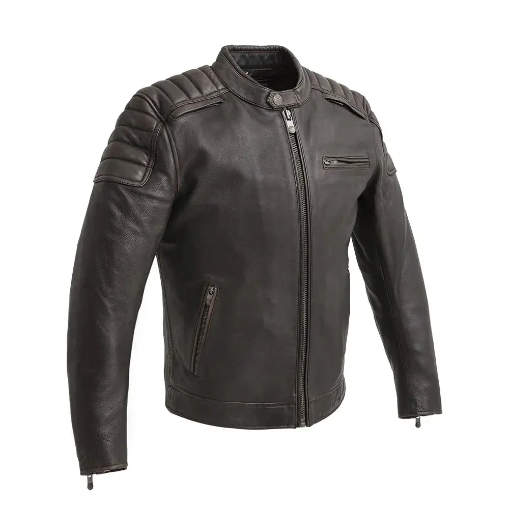 Men's Hand Waxed Brown Cowhide Leather Motorcycle Jacket, Urban Edge Riding Gear with Conceal Carry Pockets, Armor Pockets, Ventilation Vents & Heavy Zipper, Action Back Feature, Biker, Branded First Classic Authentic Hardware, Menswear, Coats, Bullet, So