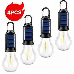 4pcs Solar Outdoor Lights - Usb Rechargeable Led Camping Lanterns with Clip Hook, Hanging Lights for Camping, Emergency Use,summervibes
