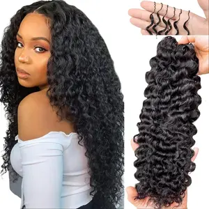 Burmese Curly Crochet Human Hair 60g 50 stands Knotless Pre-Separated Feather Human Crochet Hair Lightweight Reusable Remy Hair Extensions With Spiral Curl for Women Natural Black Color