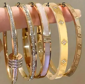 Gold Stainless Steel Bangle Bracelet Collection - 5 Styles Available