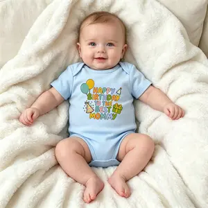 Baby Boy and Baby Girl "Happy Birthday Mommy" Cotton Onesie Cute Cartoon Print For Daily Wear