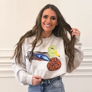 Faux Patchwork, DTF Print, Faux Blue WING, Sitting Mallard Duck (NOT Real Fabric Patches) Sweatshirt