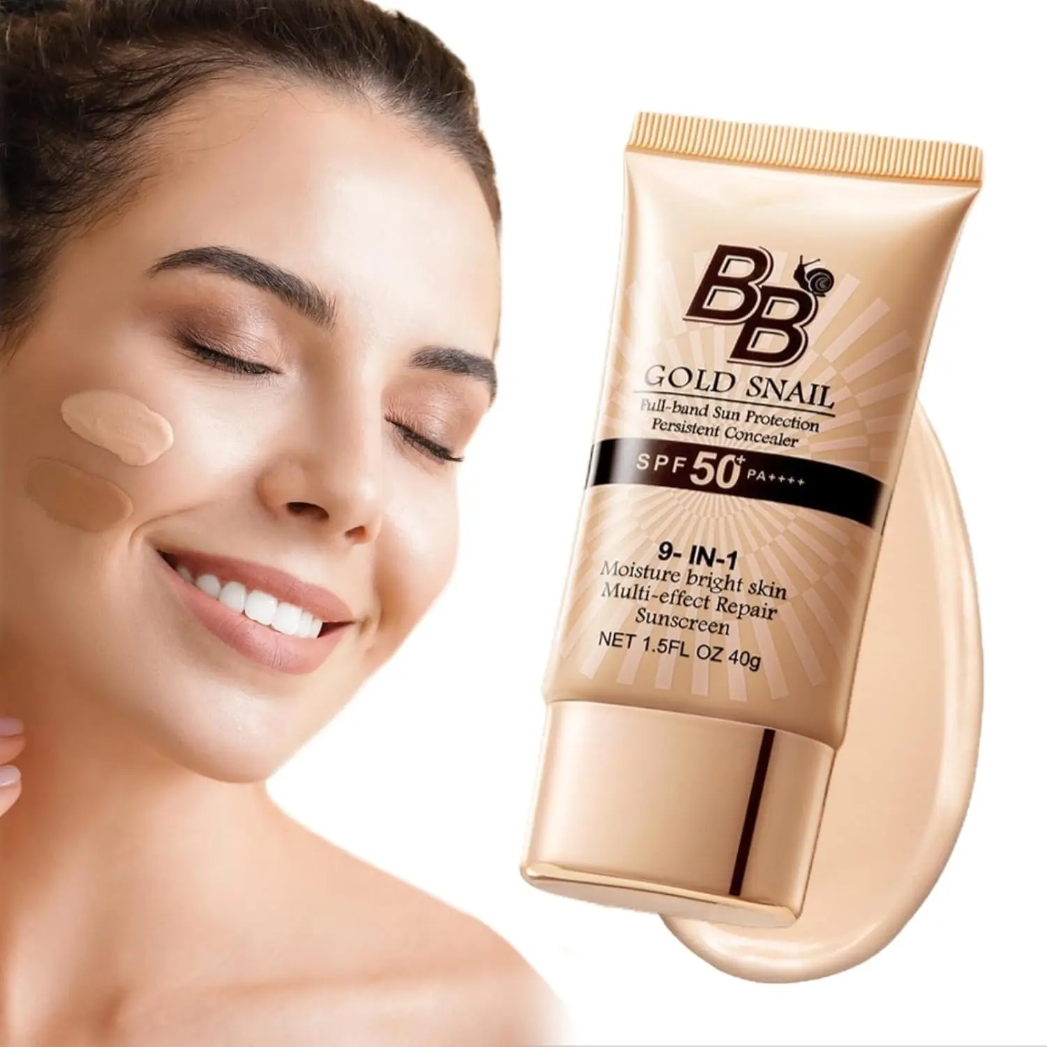 Korean 9-in-1 BB Cream with SPF 50 - Daily Silky Sunscreen, Waterproof Sweatproof Full Coverage Foundation, Tinted Moisturizer, Facial Concealer for Oily & Dry Skin, Pigmentation Correction, Face & Body Makeup