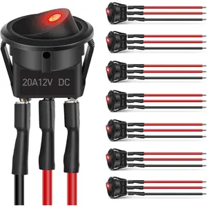 Nilight 8PCS Round Rocker Switches 12V 24V 20A Red LED Toggle swtiches SPST with 16AWG Presoldered Wires 3Pin 2Position for Car Truck Vehicle Boat Marine Rocker On Off Control