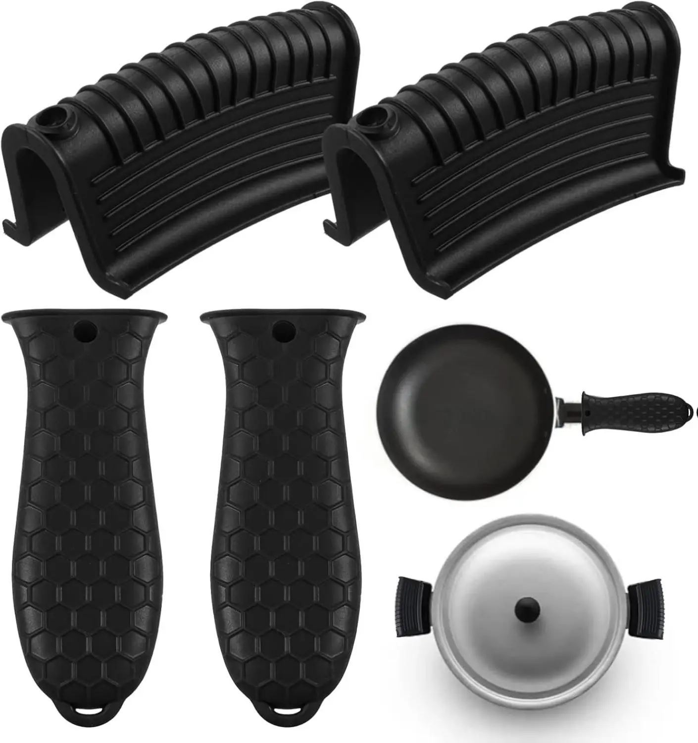 4 Pcs Silicone Pot Handle Cover Cast Iron Handle Cover Pan Handle Sleeve Heat Resistant Non-Slip Kitchen Cookware Accessories for Cast Iron Skillet Metal Pan Lightweight Portable