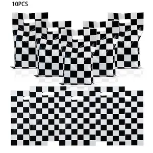 10Pcs Black and White Checkered Party Favor Bags for Racing or Soccer Theme Birthday, party supplies，party decoration, Party Decoration Supplies