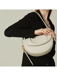 New genuine leather versatile shoulder bag, women's niche crossbody bag, cowhide pleated underarm saddle bag, Crossbody Purse