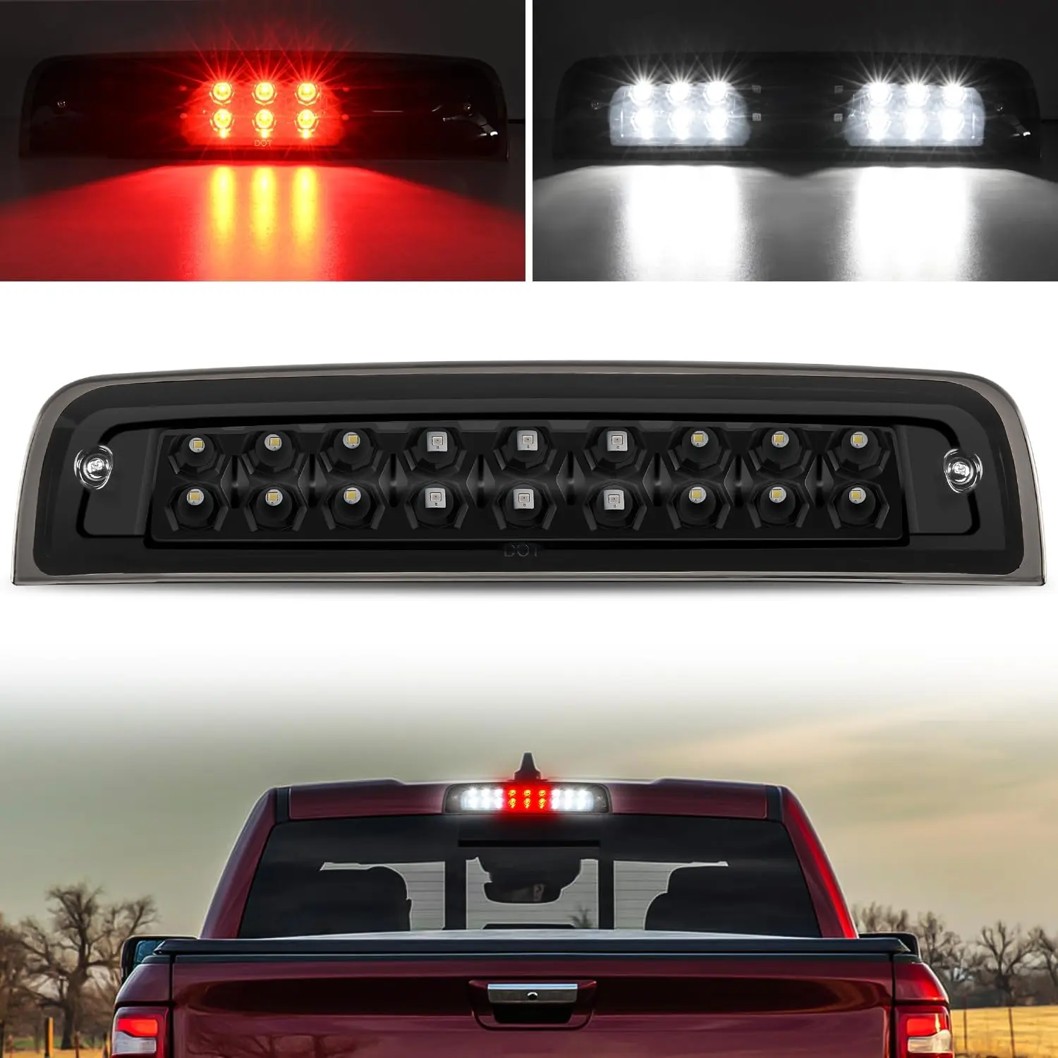 Nilight Foam-Padded Long-Lasting LED High Mount Third Brake Light - Instant On, Safer to Unload Cargo at Night, Reverse Cargo Lighting Replacement for 2009-2017 Dodge Ram 1500/2500 & 2010-2017 RAM 3500 Pickup Rear Cab Center Tail Light Truck Accessory, Le
