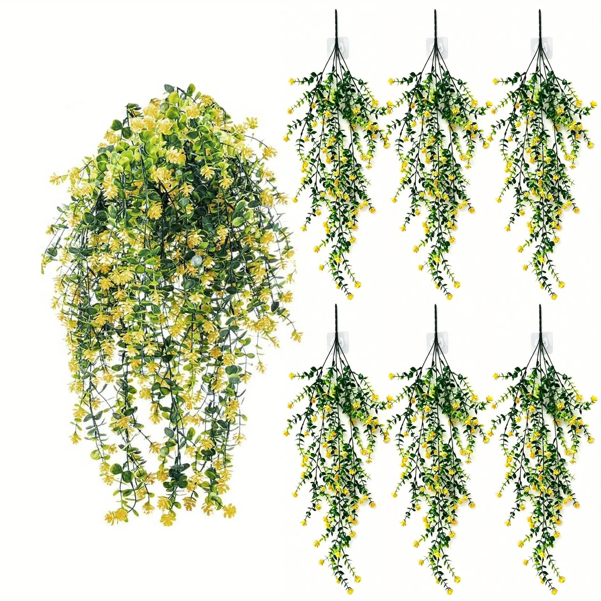 6 Pcs UV Resistant Artificial Camellia Hanging Vine Garland, Fake Hanging Flowers, Faux Hanging Plant, Lifelike Artificial Flower for Wall, Home, Garden, Patio, Yard, Wedding Decoration, Garden Decorations, Outdoor Artificial Decor