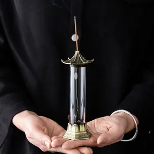 Vintage Pagoda Backflow Incense Burner - Chinese Style Glass Incense Holder for Home Decor, Aromatherapy & Meditation