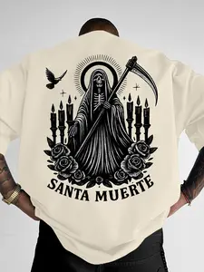 Men's Santa Muerte Graphic T-Shirt - Casual Tee for Daily Wear, Dark Faith & Latin Culture Design, Trendy Cultural Fashion Piece