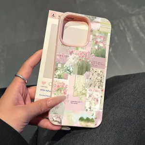 1 piece faux leather-textured pink phone case with a fresh pattern, stain-resistant, high-end phone case for iPhone series