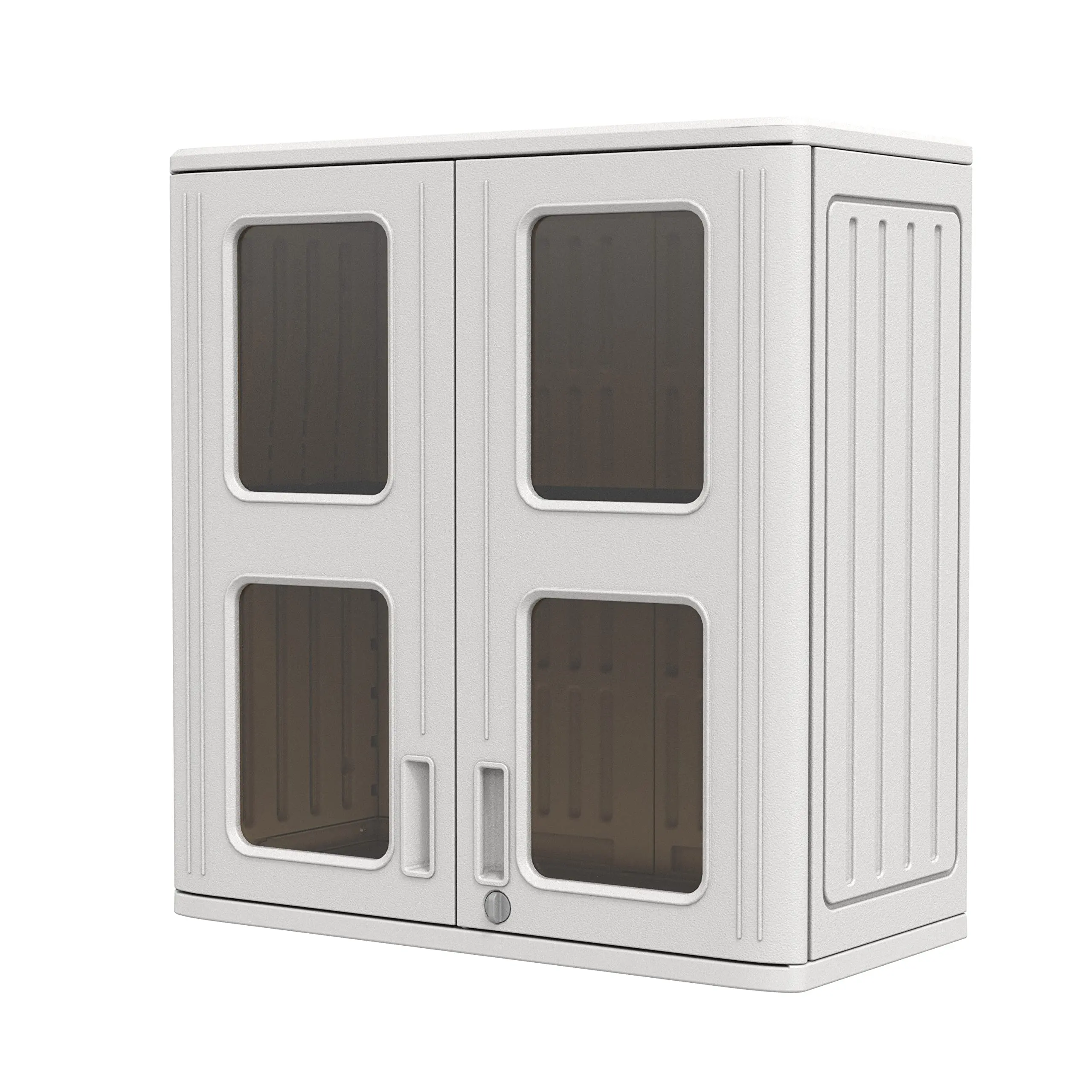 KINYING Waterproof Lockable Indoor-Outdoor Storage Cabinet with Shelf, 13.3in D x 28.9in W x 30.1in H, White Wall Cabinet for Garage, Garden Tool & Lawn Care Accessory Storage