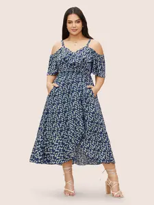 【Summer Turn-Up】【Cottagecore Dress】 Bloomchic Ditsy Floral Pocket Wrap Cold Shoulder Ruffle Dress 2026 Summer Pick for Mother's Day