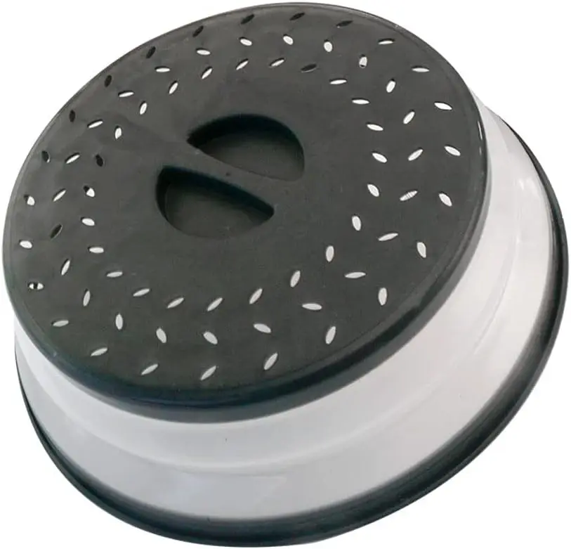 10.5 Inch Collapsible BPA-Free Plastic Microwave Splatter Cover - Kitchenware, Dishwasher-Safe Tool with Steam Vent, Kitchen Strainer Alternative (Black)