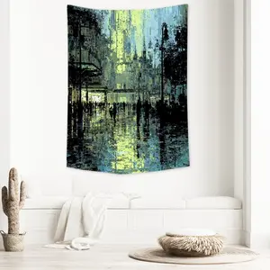 Lime Green Urban Rainy Crowd Oil Painting Tapestry, Cool Stuff for Your Room Dorm, Funny Tapestry and Flags for College Dorm Room, Teen Boy Room Decor for Guys, Youth Poster Tapestry, 79×58 Inches for Teen Boys