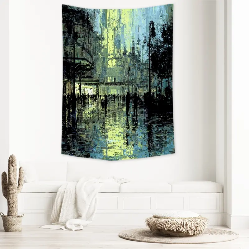 Lime Green Urban Rainy Crowd Oil Painting Tapestry, Cool Stuff for Your Room Dorm, Funny Tapestry and Flags for College Dorm Room, Teen Boy Room Decor for Guys, Youth Poster Tapestry, 79×58 Inches for Teen Boys