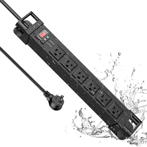 IPX6 Outdoor Power Strip Weatherproof,Outdoor Surge Protector Waterproof,Outdoor Multi Plug Outlet Weatherproof for Camping,,Office,Garden (Black,10FT)