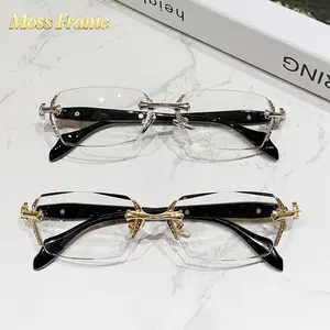 Frameless HD Vision Glasses with Clear Lenses Diamond-Cut Edges Fashion Metal Temple Decor for Computer Street Style Party Unisex Women Men Daily Spring Statements Lightweight Mother's Day Gift