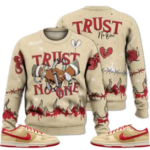 Dunk Low Strawberry Waffle Sweater, Fabric Knitwear Tattoo Trust No One Graphic Tee Streetwear Sneaker Color Match Shirts Menswear Acrylic Tops Wool Midi