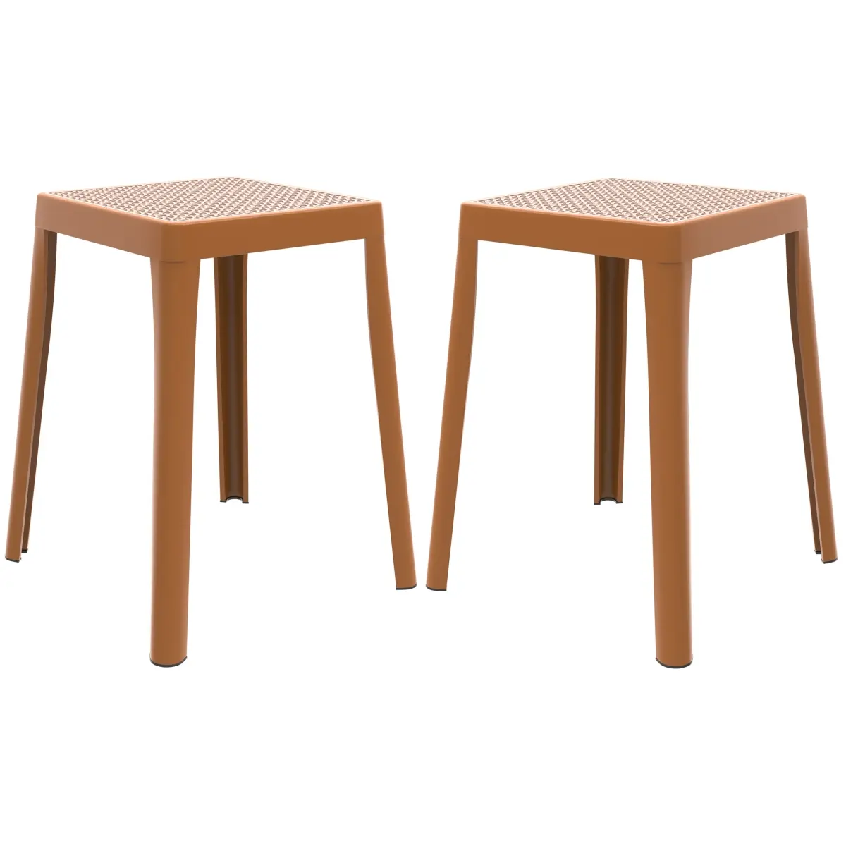 LeisureMod TS12Y2 Tresse Series Stackable Poly Dining Stool with 12 in. Wicker Top in Yellow - Set of 2