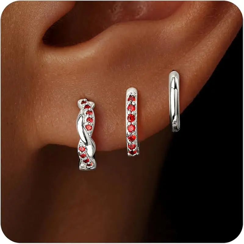 Silver-07 July Ruby Hoop