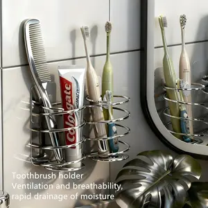 Wall-Mounted Stainless Steel Toothbrush & Cosmetic Brush Holder - Spring-Loaded Hygienic Storage Tube, Space-Saving Modern Bathroom Organizer for Sink or Shower, Easy Installation (Compatible with Toothpaste Tubes & Makeup Brushes)