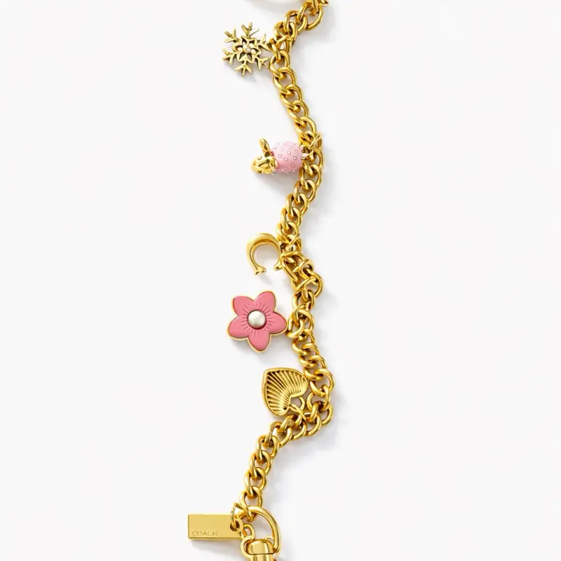 Gold Chain Keychain with Pink Flower Charm and Snowflake Pendant for Women's Accessories