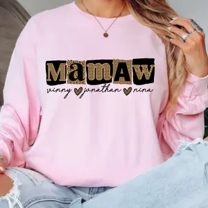 Personalized Mamaw Sweatshirt Vintage Patchwork Grandma Design Cozy Crewneck Sweatshirt Custom Mamaw Gift for Grandmas Soft Cotton Blend Machine Washable