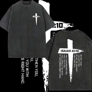 Vintage Bible Verses & Cross Print - Anti-Wax Technology, Relaxed Fit Short Sleeve Religious Apparel, Durable Casual Wear for Church, Bible Study & Outdoor heavyweight pure cotton t-shirt vint