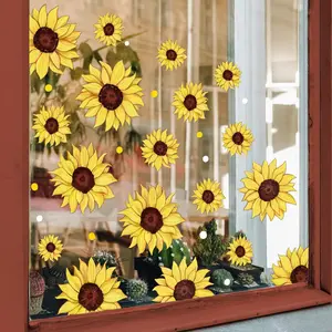 Floral Window Clings Sunflower Window Decals Reusable Anti-Collision Summer PVC Stickers for Home Glass Mirror Decoration