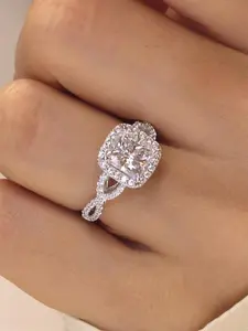 Elegant Rhinestone Decorated Promise Ring for Girlfriend, Wedding Promise Rings, Fashion Engagement Ring for Wedding, Daily Clothing Decor, Trendy Exquisite for Anniversary Party Jewelry Gift