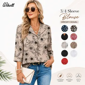 WIHOLL 3/4 Length Sleeve Womens Tops Dressy Casual Blouses Summer Spring Trendy Business Outfits Fashion Clothing