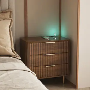 Nightstand with Charging Station Smart Nightstand with Night Light Modern Night Stand with Storage Cabinet for Bedroom Wood MDF Material 6 Light Colors Voice Control 1 AC Outlet 2 USB Ports 2-Tier Open Shelving W1321P374364