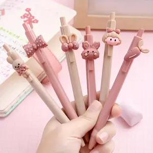 Cute Cartoon Animal Design Gel Pen (6/12pcs), Retractable Gel Pen, Writing Pen for Students, Office Supplies, Stationery Supplies
