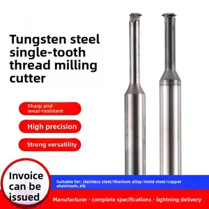 Single Tooth Extended Carbide Thread Mill, Coated Cutter for Aluminum & Stainless Steel, Metric UNC BSW Thread Milling Tool