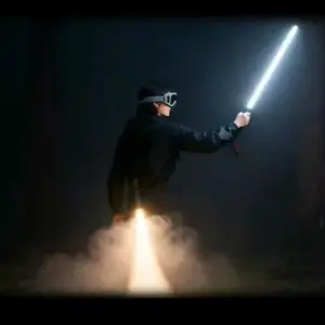 Laser Saber Style Trekking Poles - Non-Foldable Built-in LED Light Strip Hiking Sticks, Adjustable Waterproof Aircraft Aluminum with Anti-Slip Grip, Photo Ready for Night Hiking Camping Emergency Safety TikTok Shots