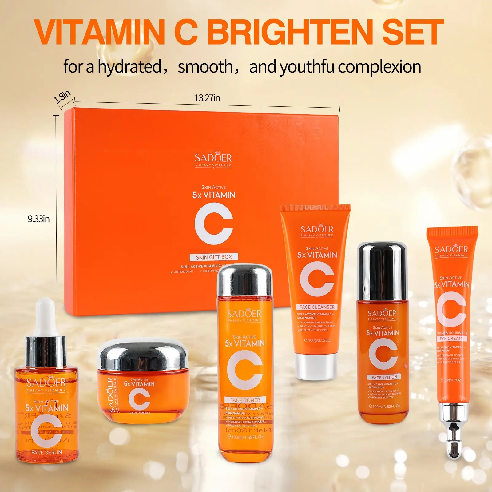 SADOER 5X Vitamin C 6-in-1 Total Care Skincare Set - Cleanser