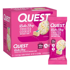 Quest Nutrition Frosted Cookies Twin Pack, Birthday Cake, 1g Sugar, 10g Protein, 2g Net Carbs, Gluten Free, 8 Count(Pack of 1)