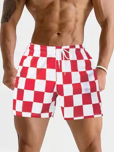 Checkered Print Casual Shorts Men | Y2K Streetwear Drawstring Waist Summer Shorts | Trendy Checkerboard Beach Shorts