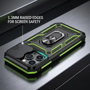 Military Grade 2-in-1 Shockproof Smartphone Casing with Ring Holder Kickstand, Heavy Duty Cellphone Protector Accessory for iPhone 17, 17 Pro, 16 Pro Max, 15, 14, 13, 12