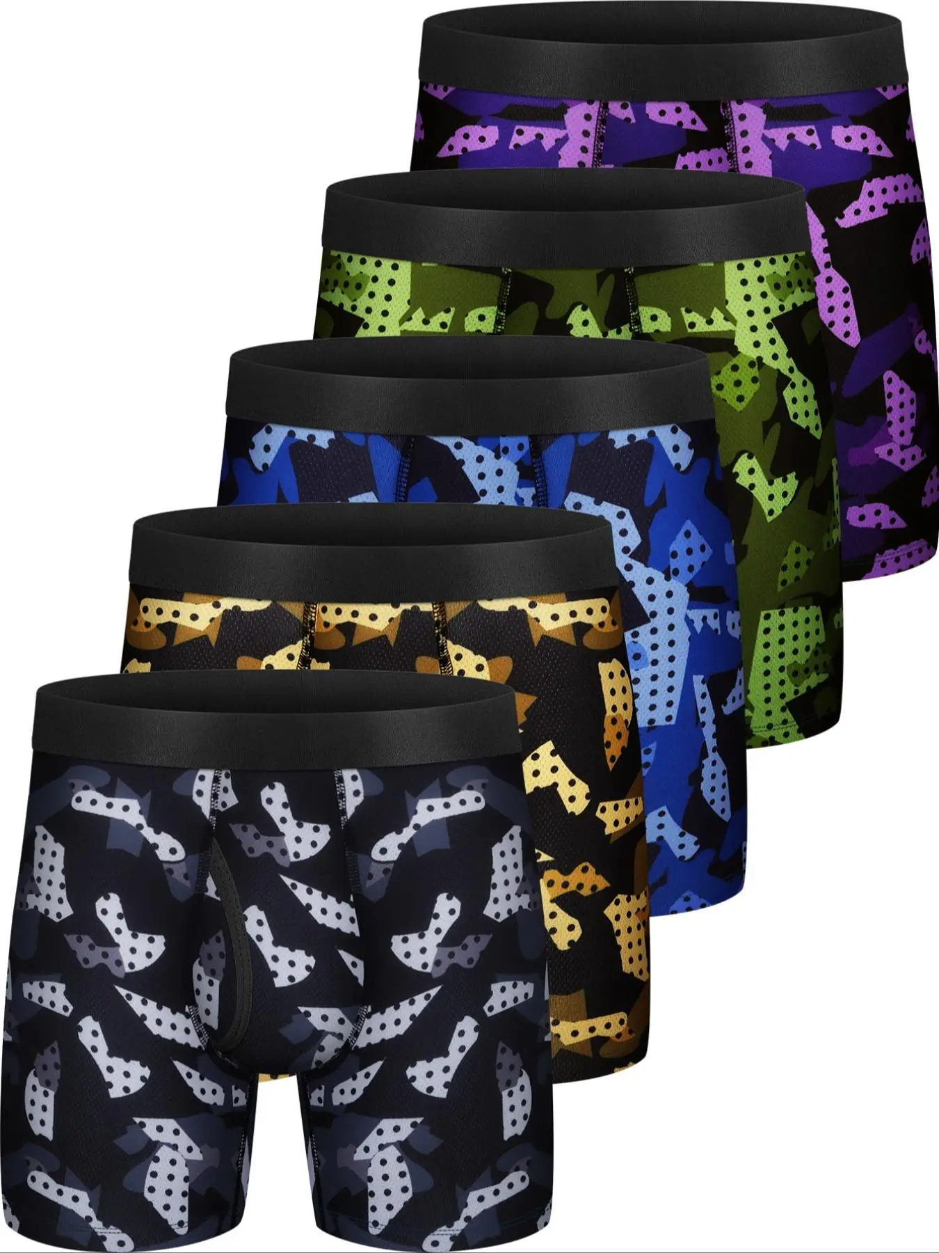 Men's 5pcs Camo Print Boxer Brief, Casual Comfy Breathable Underwear for Daily Wear, Menswear for All Seasons