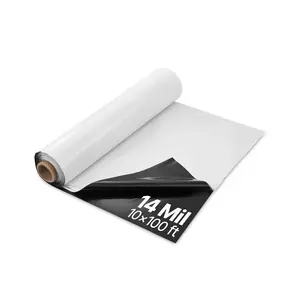 VEVOR 14 Mil Plastic Sheeting Heavy Duty 10'x 100', Thick Plastic Sheeting Roll, Plastic Drop Cloth Painters Tarp Covering for Crawl Space Vapor Barrier, Black and White Double-Sided, Multi-Purpose